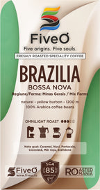 FiveO coffee packaging with 'Brazilia Bossa Nova' label on a white background