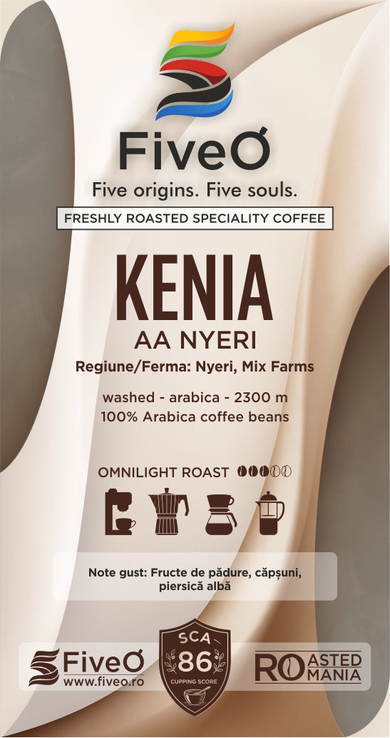 FiveO coffee package with Kenia AA Nyeri coffee details