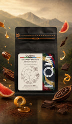 Cafea de specialitate Five Origins Cobra Columbia Brazilia, blend arabica cu note de miere, cacao, grapefruit, ciocolată și citrice